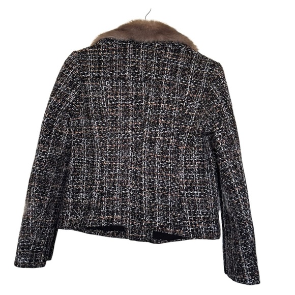 THAKOON Wool Blend Tweed Fur Moto Jacket Coat Biker Wide Notch Collar - Picture 7 of 11